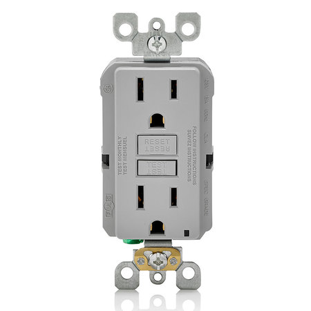 Leviton GFCI Receptacle, 15A, 125Vac, 5-15R, Gray GFNT1-GY